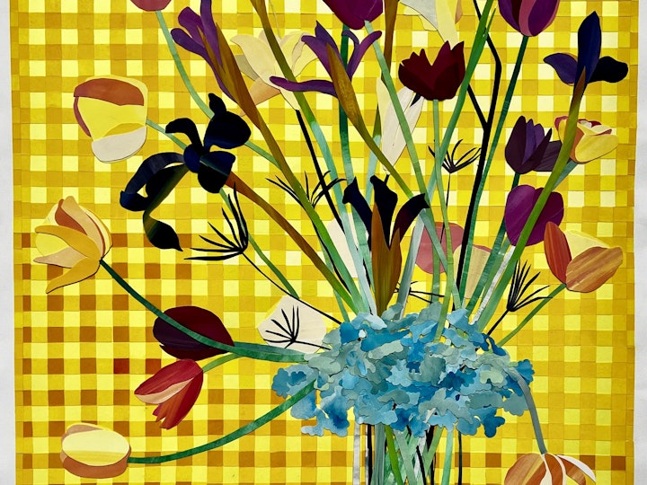 Mixed Bouquet, 41x27 inches, gouache-painted paper collage on gampi