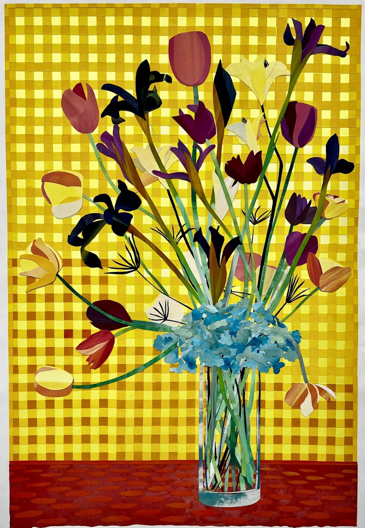 Mixed Bouquet, 41x27 inches, gouache-painted paper collage on gampi, 2023