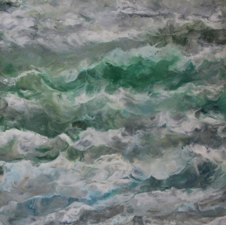 Walk on the Beach, Ruth Hamill, encuastic on canvas 44x44 inches, 2019