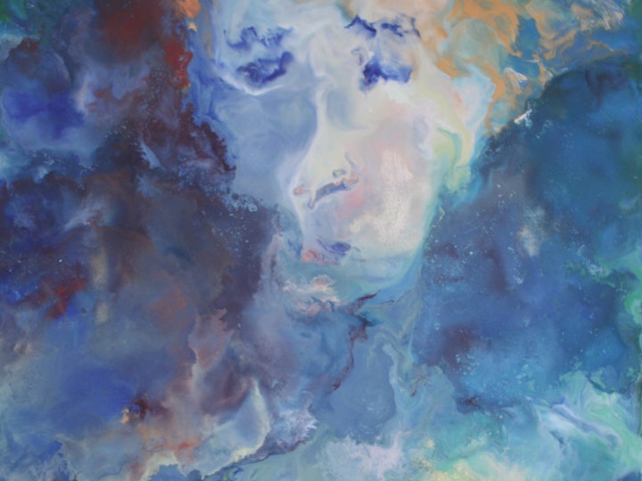 Girl with Curious Hair,  encaustic on linen on board, 24x18 inches, 2012