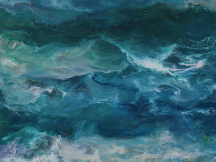 Swim, encaustic on canvas, 60x34 inches