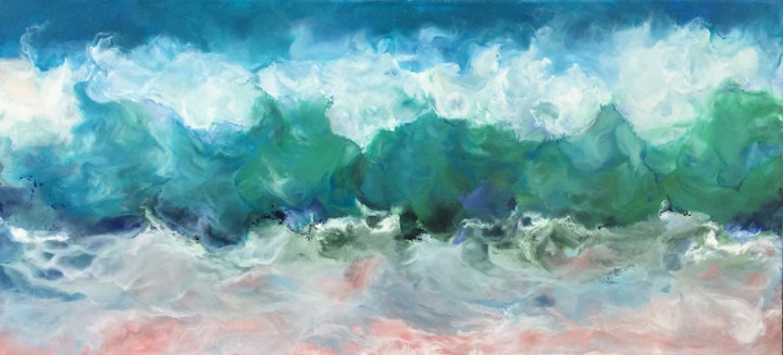 Sunny Skies, Ruth Hamill, encaustic on canvas, 24x52 inches