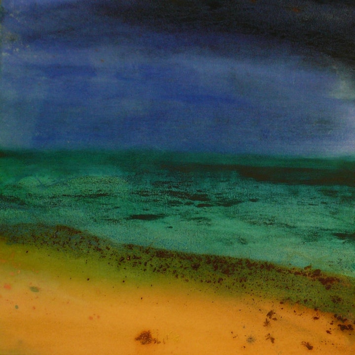 Chosen by curator of the Jersey City Museum for group show at the Shore Institute of Contemporary Arts, Long Branch, NJ in 2008 (Beach, 23x23, oil on raw canvas)