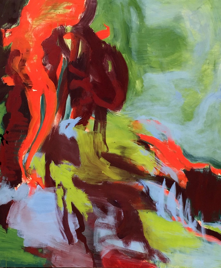 Bilde-5 - Til dette maleriet. Orange, 140 x 115 cm er det laget en film som viser prosessen. Musikk av Robert Francis Whitley. Se under video. https://karinordheim.no/portfolio/prosessens-klang