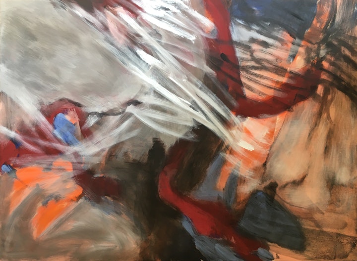 Tvære - Tvære. Denne finnes i to ulike format: 97 x 130 cm og 195 x 255 cm
Malt i Tivoli , Italia 2018