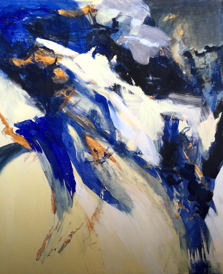 Mot - Dette bildet var påbegynt i Ny-Ålesund og ble ferdig på Jelstad. 140 x 115 cm. Solgt.
