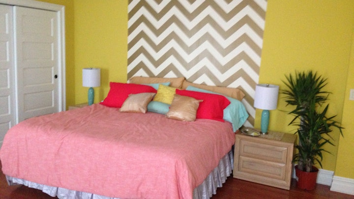 Add all wallpaper, repainted all rooms, provided all furniture, bedding and decor