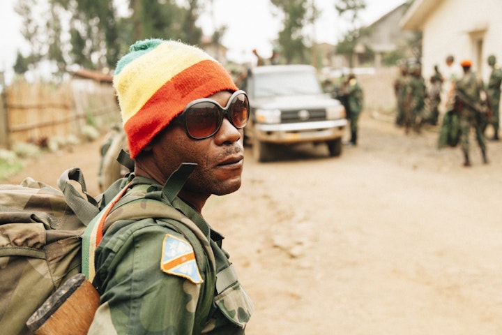 A FARDC soldier at the last checkpoint before the rebel controlled  area.