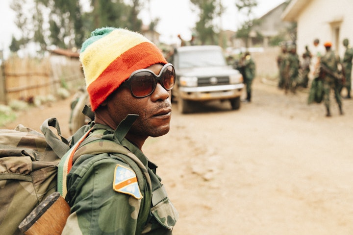 A FARDC soldier at the last checkpoint before the rebel controlled area.