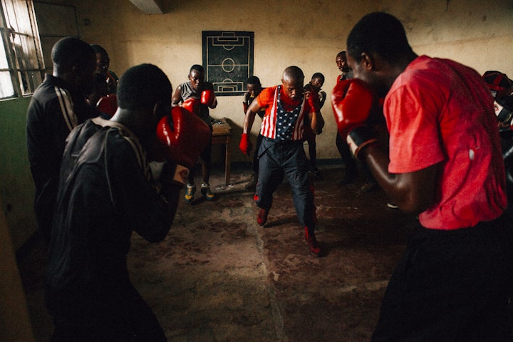 Kibomango, a former boy soldier, now teaches  boxing in Goma.