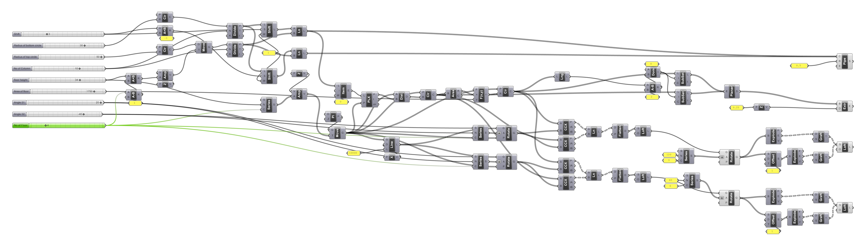 Tower Script - Typical Grasshopper script for creating a stacked tower from several instances of geometry.