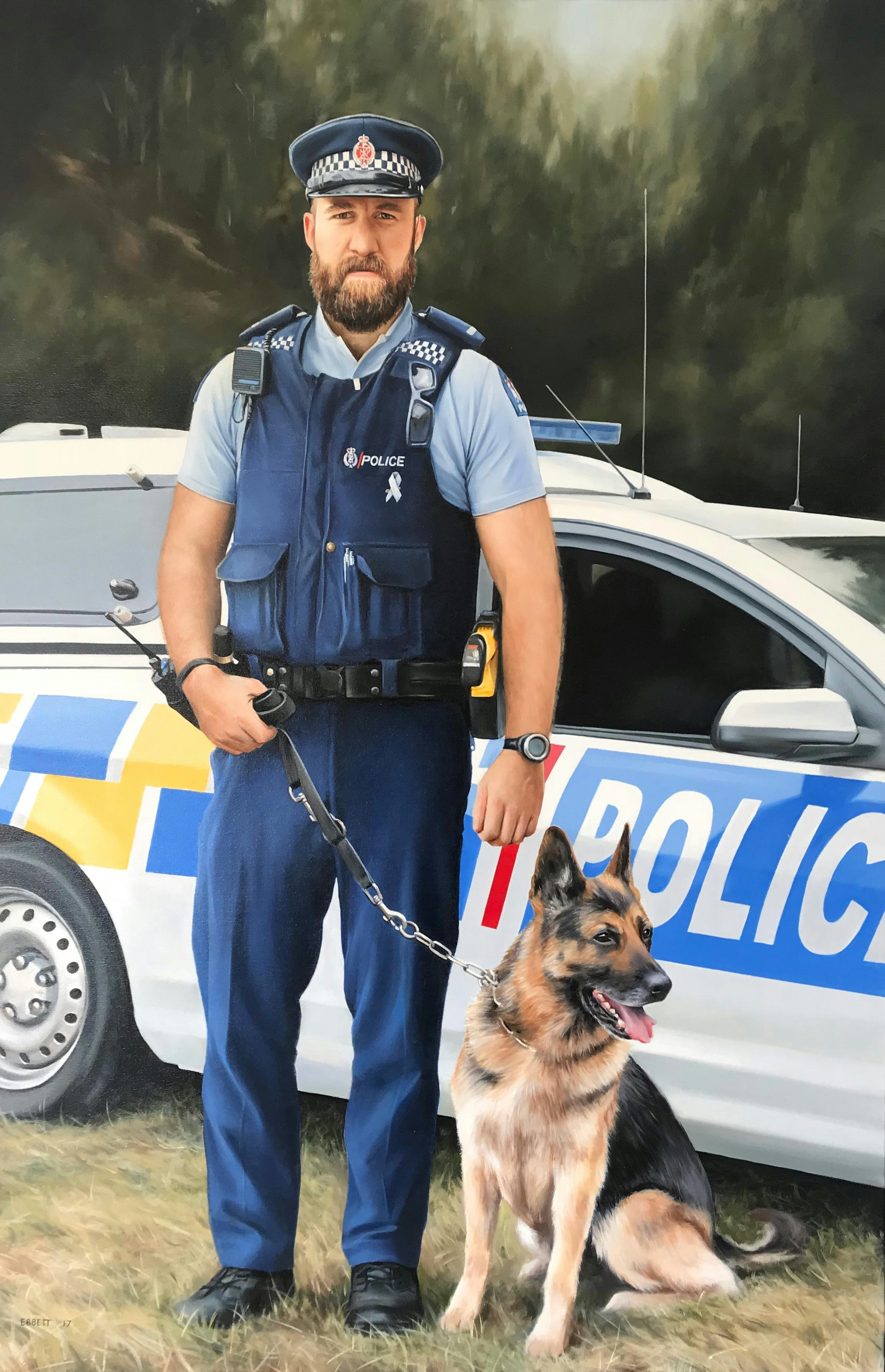 Rob-Ike - 'Constable Rob Eastham with Ike' Oil on canvas.
New Zealand Portrait Gallery http://www.nzportraitgallery.org.nz/
$6000