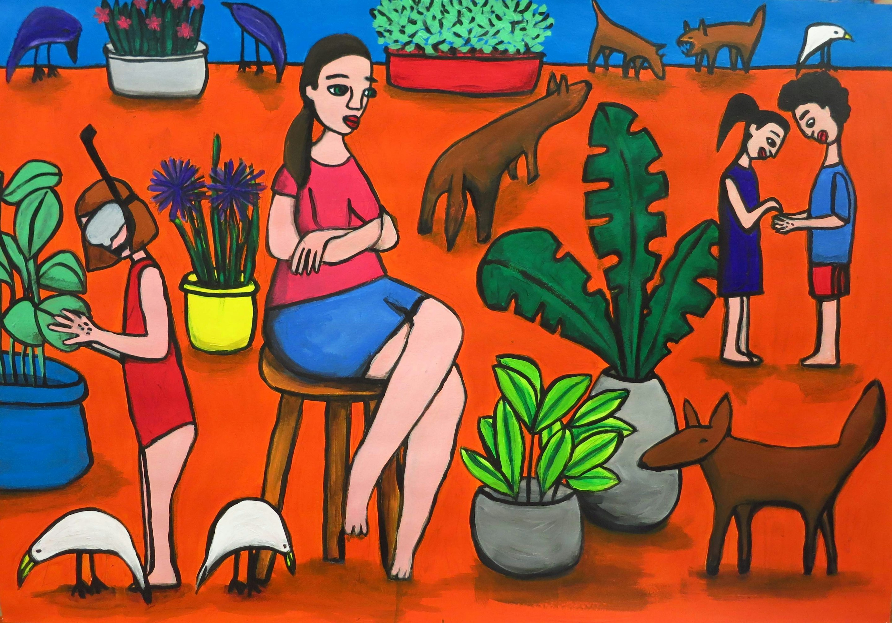 Einat Aloni - Sonia and friends, acrylic on paper, 100X70 cm