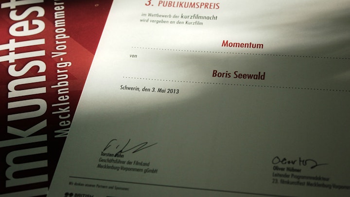 Momentum - Audience Award at the Kunstfilmfest Mecklenburg-Vorpommern