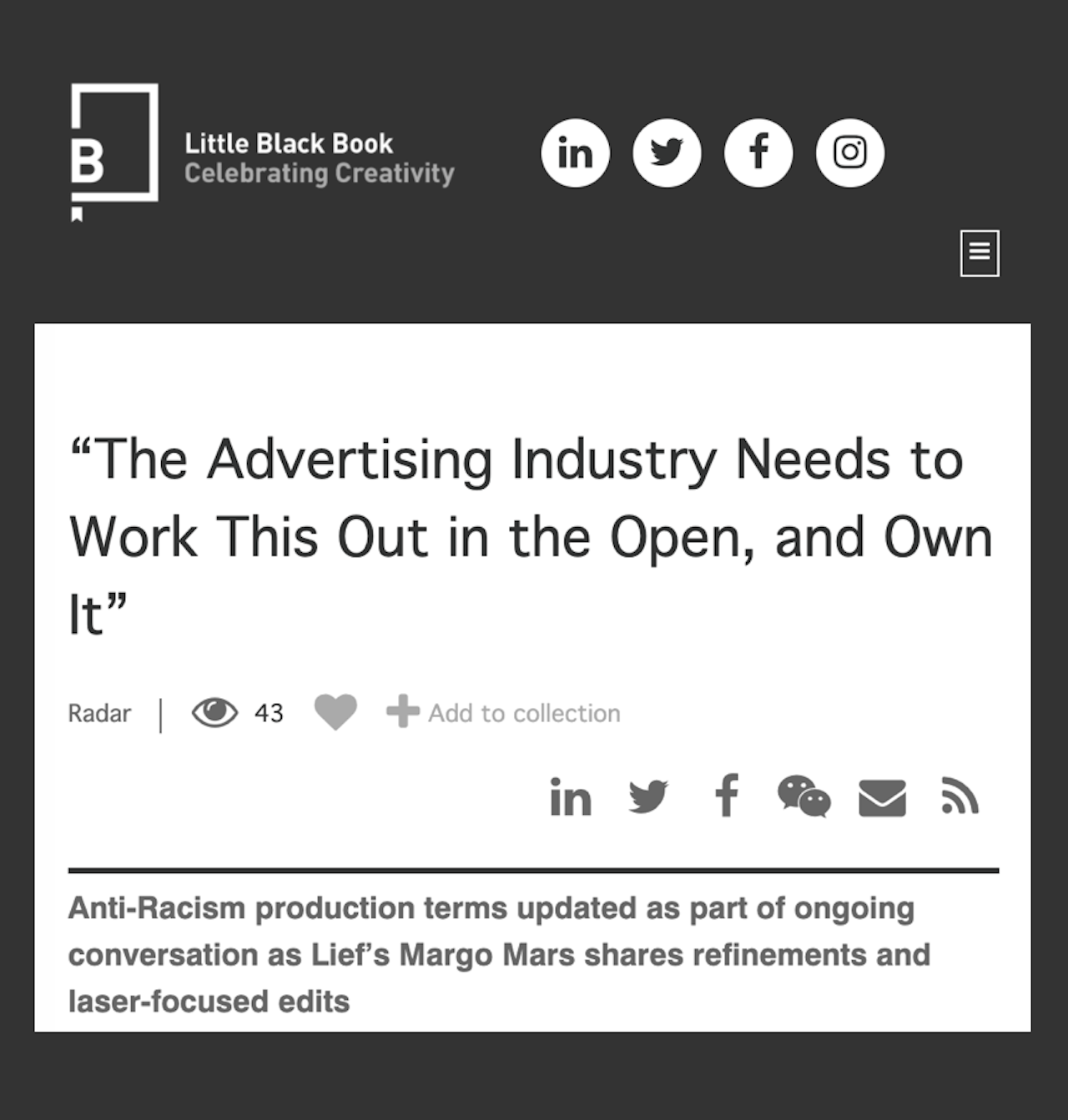 Read our refined terms in an open letter on the subject of systemic racism in the Advertising Industry.