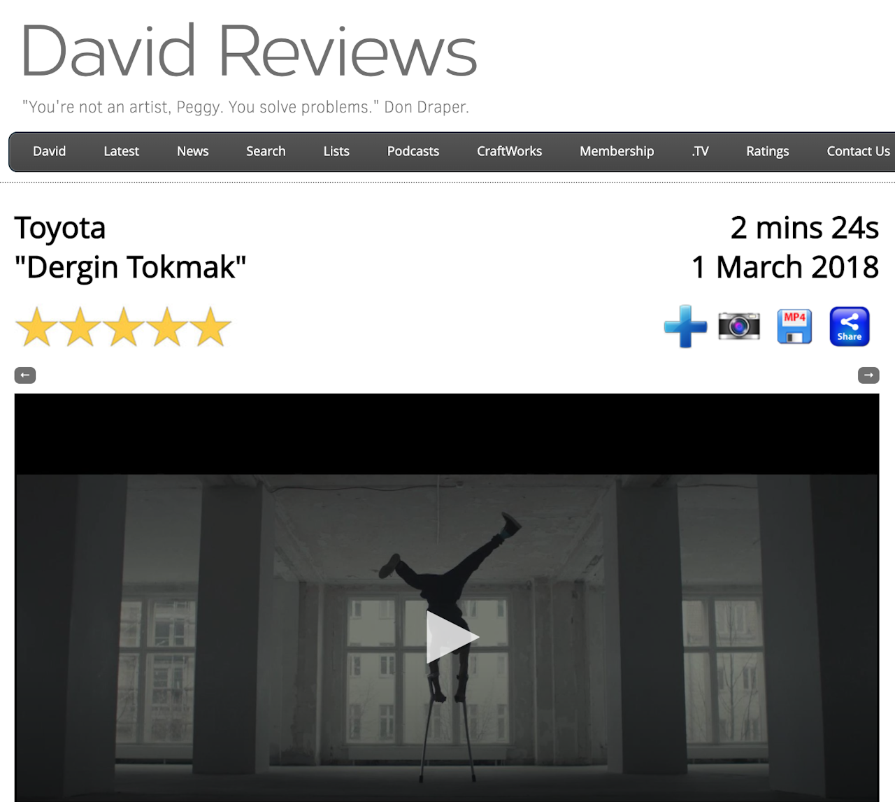 FLYING WITHOUT WINGS: PICK OF THE DAY for Adi Halfin's astonishing film for Toyota 'Dergin Tokmak'.