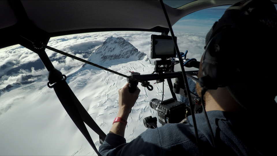 Behind the scenes - "Lost in New Zealand" shooting in a "Wanaka Helicopters" helicopter