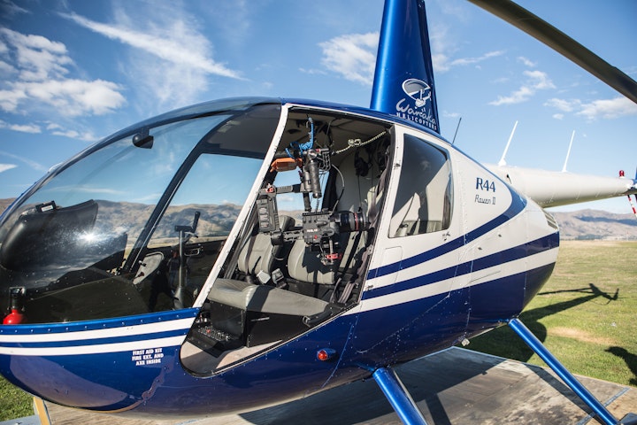 "Lost in New Zealand" shooting in a "Wanaka Helicopters" helicopter
