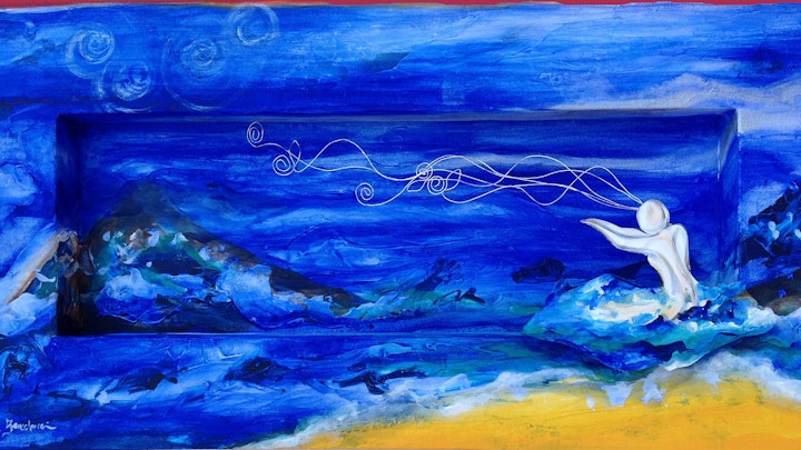 Greeting the Sea .  
Mixed Media on Canvas . 24 x 12 x 3 in .
Private Collection