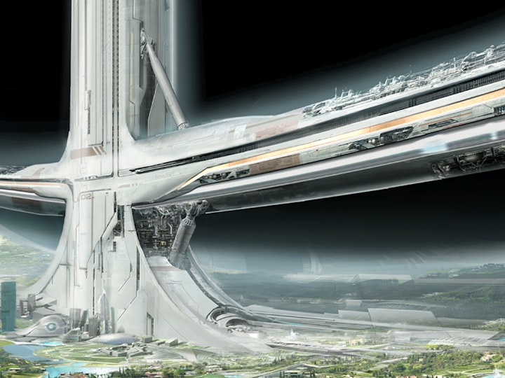 ELYSIUM......spoke-base design showing municipal buildings. Includes the silver and gold 'bling' strips on the airbeam  © TriStar Pictures