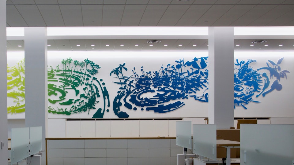 Chelsea Meadow Swirl - CHELSEA MEADOW SWIRL
laminated acrylic composite | 720 x 120 x 1 inches | 2019
permanent site-specific commission | Hogan Lovells, 390 Madison Ave, NY
© Chris Natrop (photo credit: Patrick Grandaw)