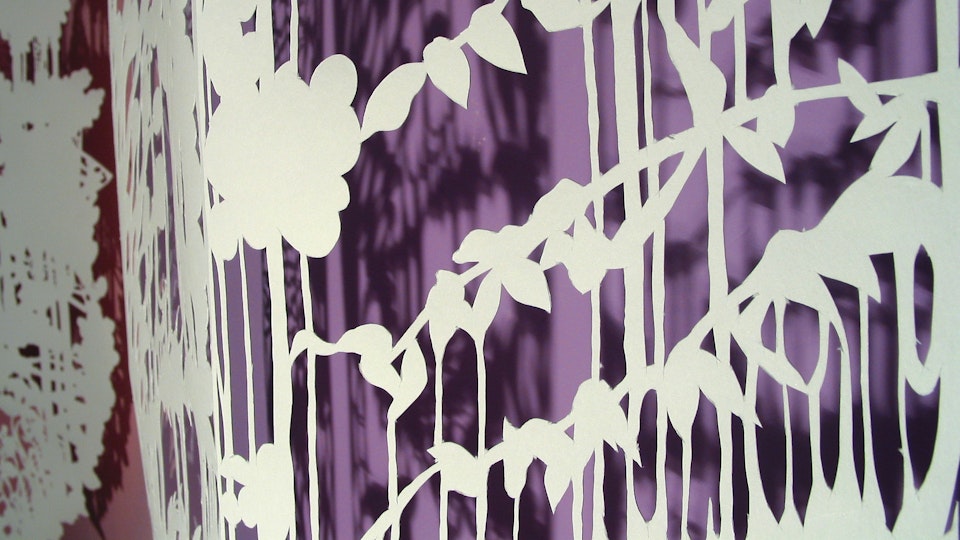 White Paper Color Field Series - Lily Grub Burst  (detail) | cut paper, painted wall, wire. lighting | 2003 
© Chris Natrop