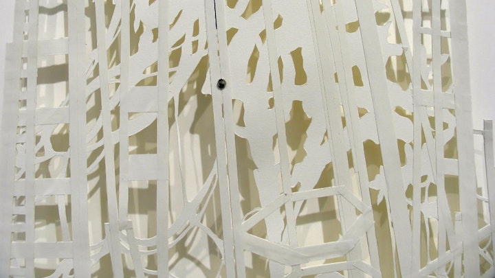 Sub Natural Pile Drive, part 5 (detail) | 25 ½ x 46 | tape on cut paper with with nails | 2009
© Chris Natrop