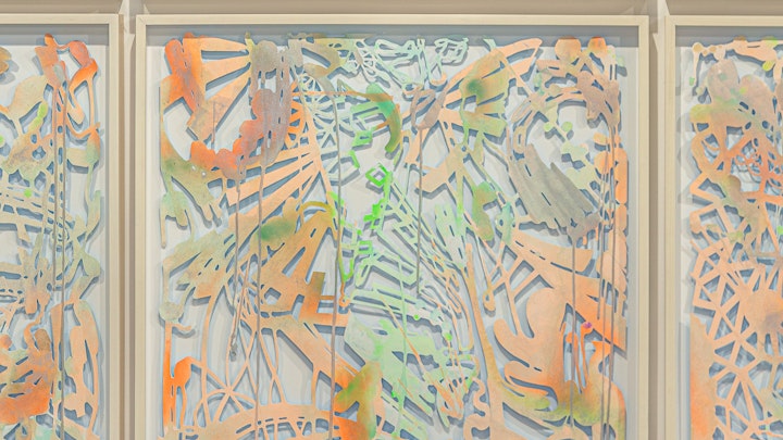 ULTRA VIVID AFTERMATH | 80x80 (9 panel grid, 26x26 ea) | cut paper with acrylic, glitter, aluminum powder, watercolor, wood frames | 2016