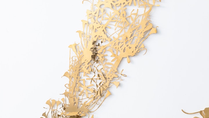 SHINY LILY SWOOSH | 97 x 68 x ½ inches | 3 pieces of polished brass | 2012