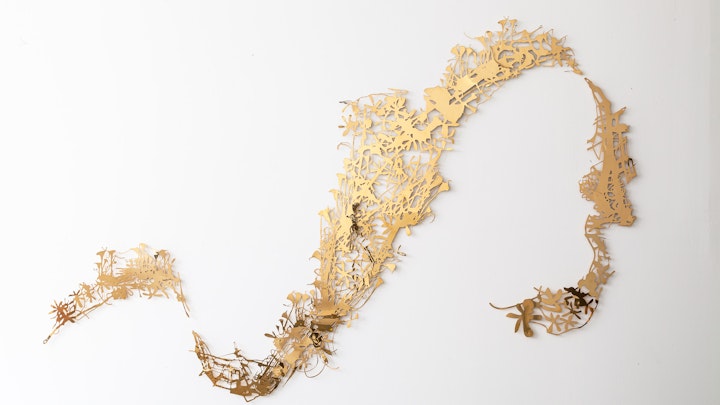 SHINY LILY SWOOSH | 97 x 68 x ½ inches | 3 pieces of polished brass | 2012