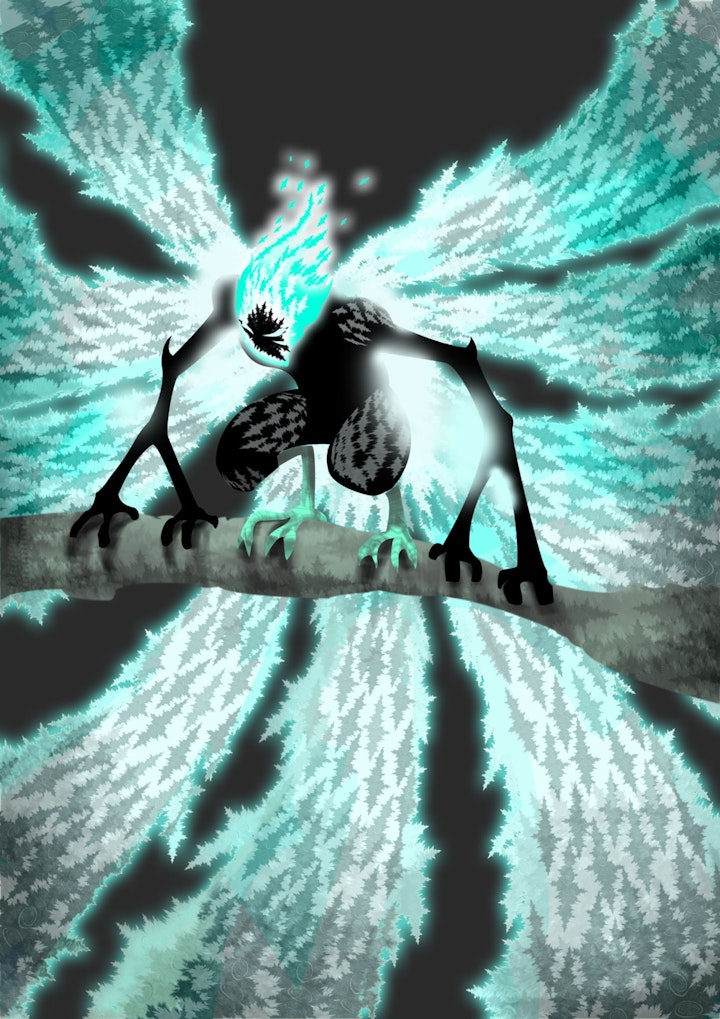 Digitally illustrated with Fractal-generated brush