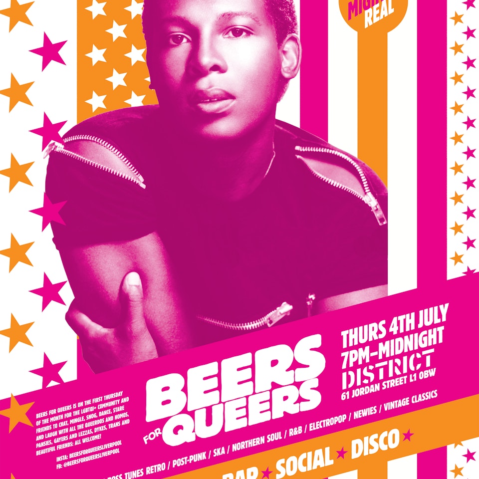 Posters for Liverpool club night Beers for Queers (2017 – 2020) Beers for Queers poster July 2019