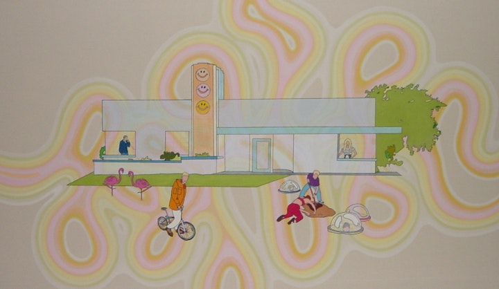 Pink Flamingo. 44"x74". Acrylic/Oilpastel/Marker/DiamondDust/canvas