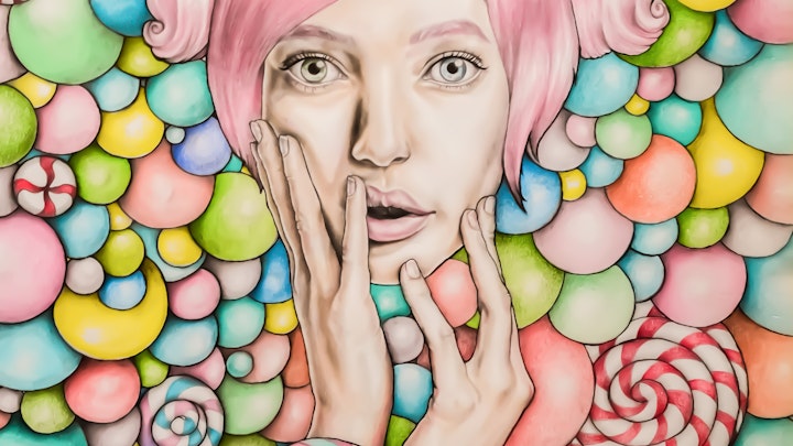 Mixed media and Painting Artworks - Candy girl 
Graphite, color pencil, aqarelle pencil on paper; 2018