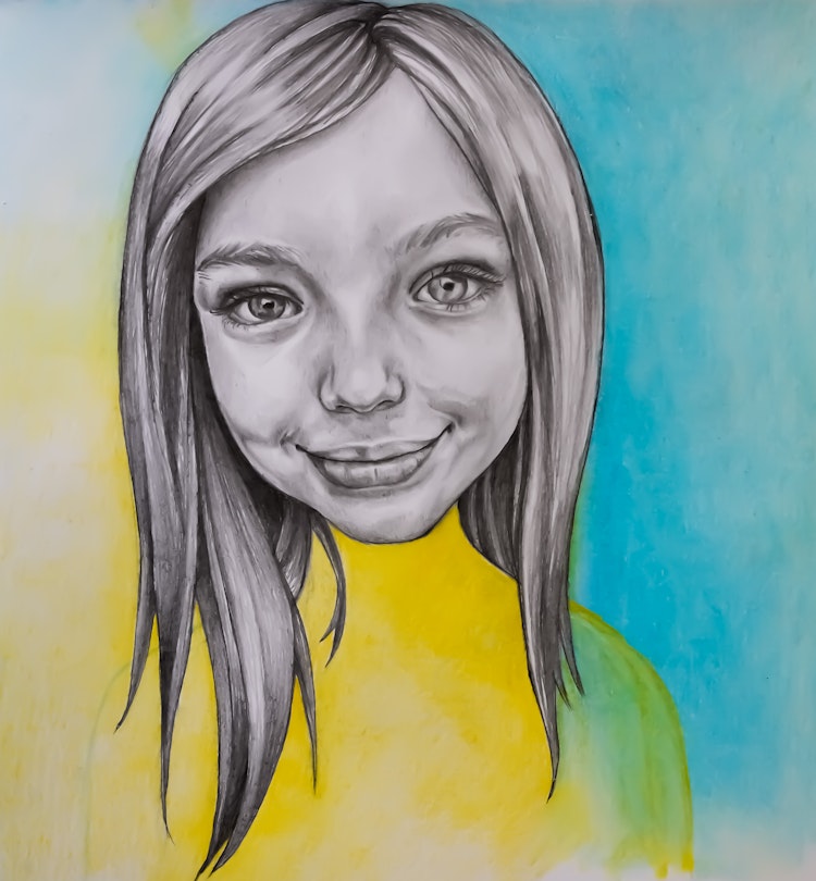 Graphics - Smiling girl
Graphite, pencil, oil pastel on paper; 2019